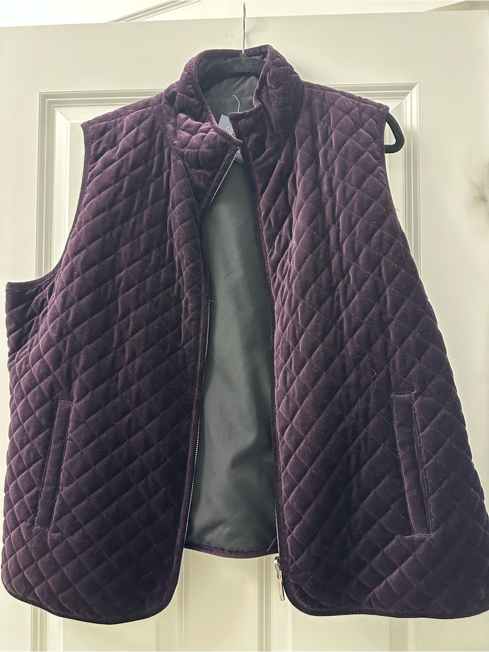 Chaps Quilted Velvet Vest in Plum
